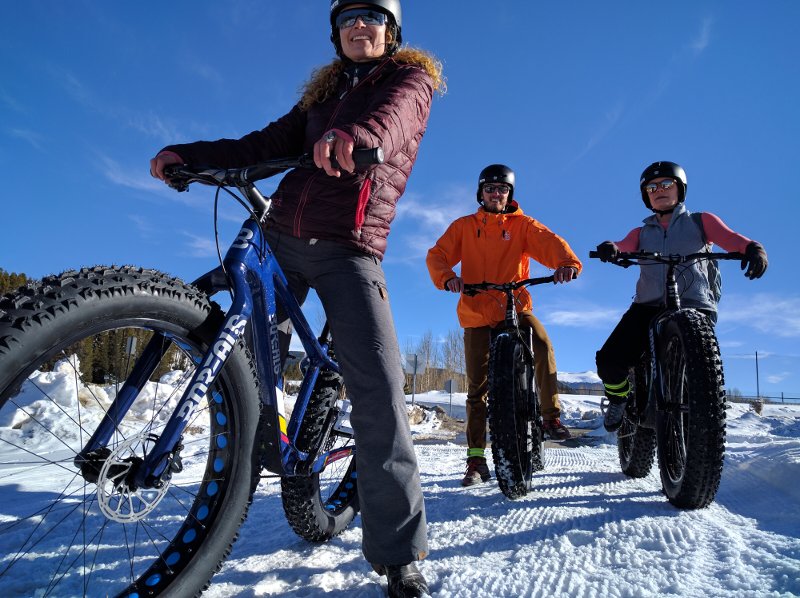 Shawna, Carver and Ashley Fat Biking in Breckenridge